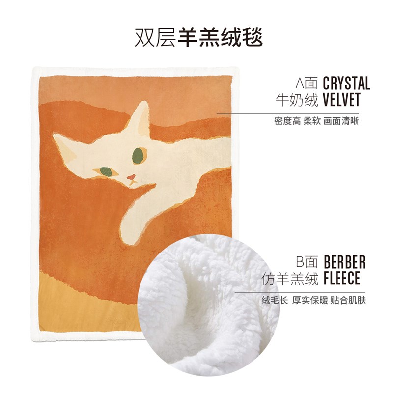 毯子床上学生宿舍单人定制秋冬双层羊羔绒空L调盖毯ins风插画毛毯