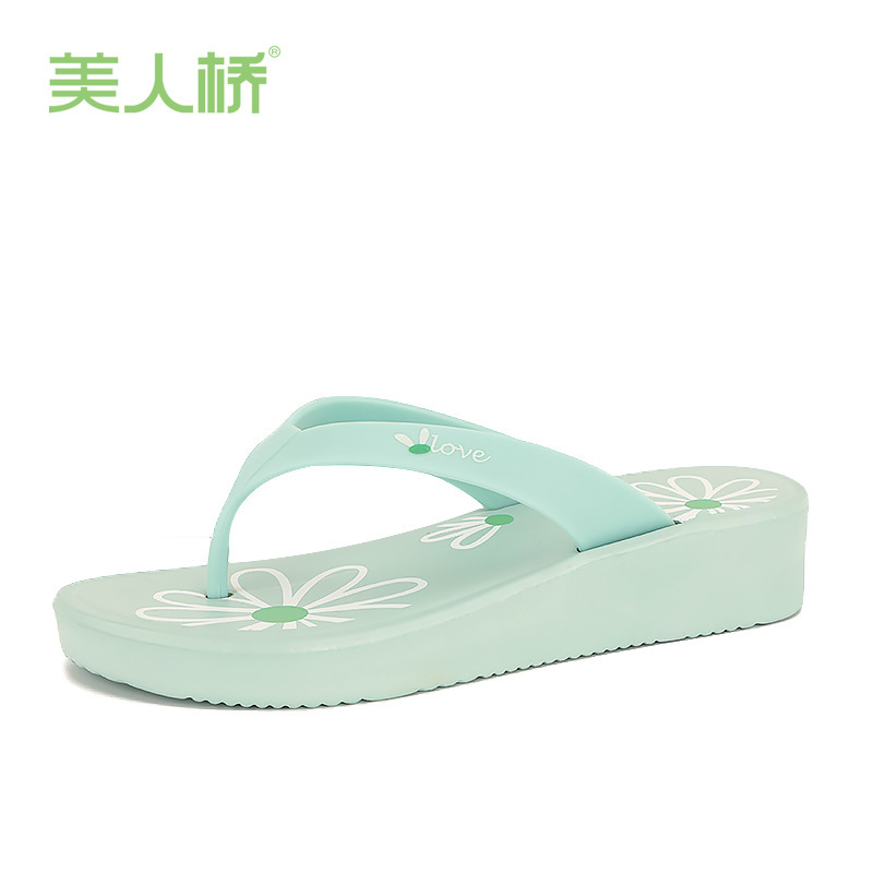 美人桥人字拖女夏季外穿厚底坡跟凉拖鞋女士夹脚度假沙滩鞋旗舰店