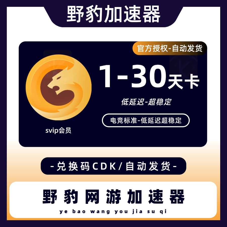 野豹加速器1/3/7/30天SVIP时长steam游戏加器速月卡半年兑换码CDK
