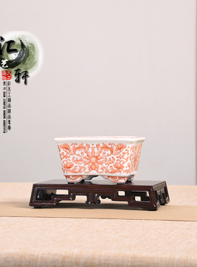 实木紫光檀回纹整木镂空茶壶微盆景摆件底座禅意香炉铜器奇石木托