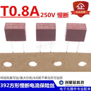 T0.8A 392方形红色保险丝 T800mA 250V 全新现货 慢断电流保险丝