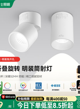 雷士照明官方led筒灯射灯明装可折叠免开孔客厅卧室背景墙天花灯