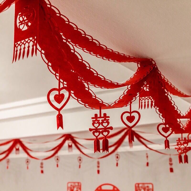 速发结婚用客品厅卧室装饰婚房房顶拉花创意新装婚礼布置套房婚庆