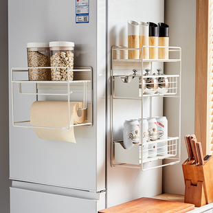 速发冰箱磁吸置物架用面收纳家侧免打孔铁磁壁挂式多层保鲜膜收纳