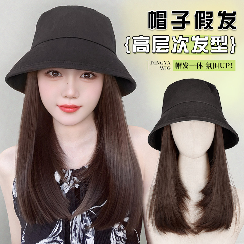 假发一体夏天轻薄时尚新款防晒渔夫假发层次短发全头套