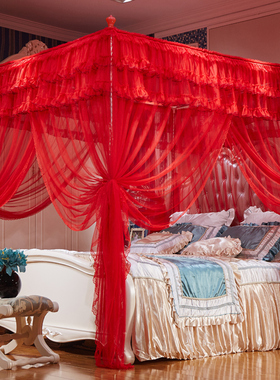 速发不粗加方钢结婚庆大红色蚊帐三开门锈顶加高支架加密帐纱双人