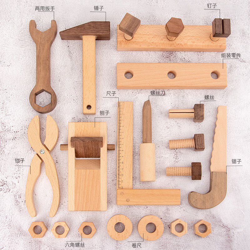 速发木制原木工具箱儿童过家玩家具套装益智手眼协调桌面