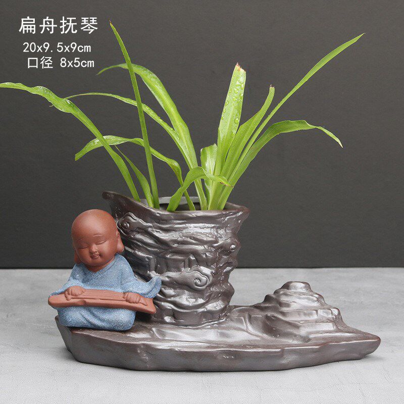 速发创意水培花器居家装饰品摆件茶容绿萝花插花瓶陶瓷小和尚花盆