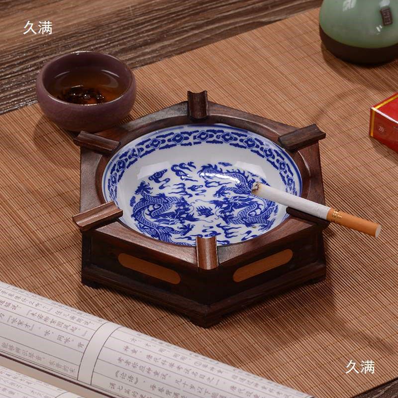 速发红制烟灰实缸木质中式办公室木木木头创意个性多功能大号水晶