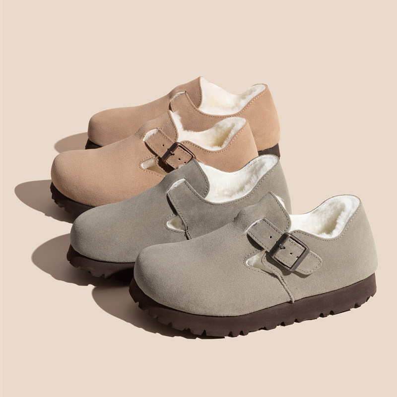 冬季防水勃肯鞋女加绒加厚羊皮毛一体厚底增高棉鞋桑坡村2025新款