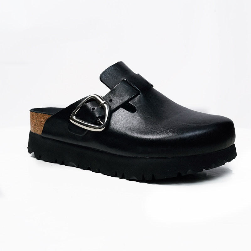 【光面全黑5厘米】桑坡L88勃肯鞋女厚底半拖博肯小个子凉鞋单鞋