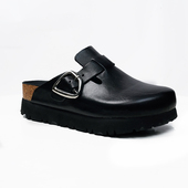 厚底半拖增高夏季 女鞋 拖鞋 真皮2026新款 凉鞋 5厘米光面黑色勃肯鞋