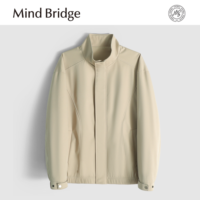 Mind Bridge2025秋新款极简风纯色简约宽松立领夹克商务休闲外套