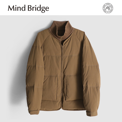 Mind Bridge冬季拼接针织立领羽绒服潮牌复古宽松休闲90鸭绒外套