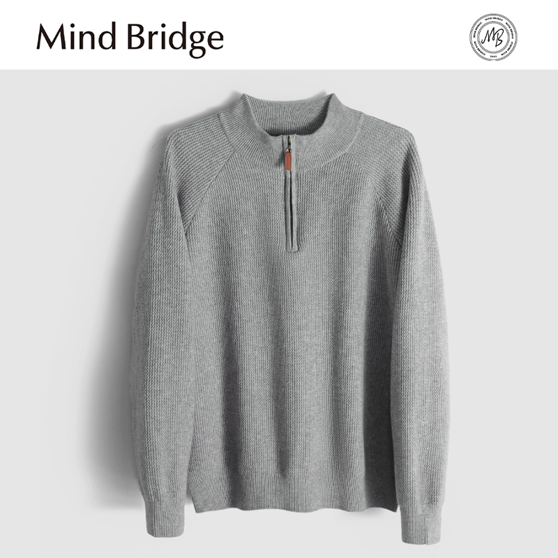 Mind Bridge2025秋季新款男士毛衣高端半拉练立领叠穿打底针织衫