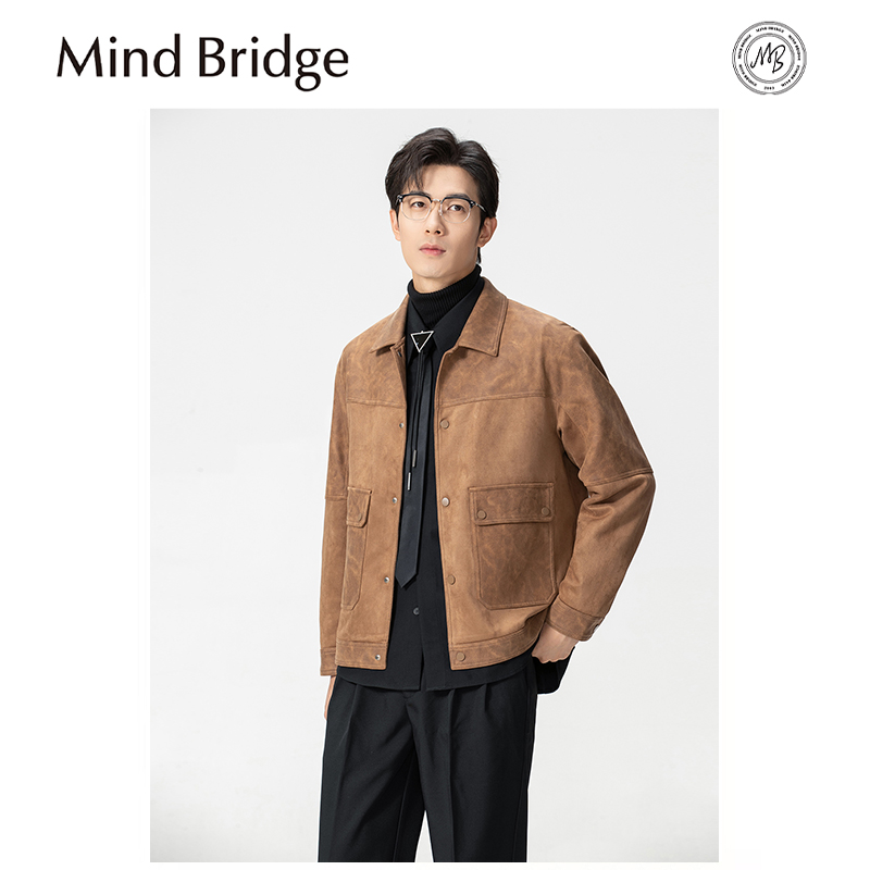 Mind Bridge2025早春季新款男士高级感仿麂皮绒都市通勤夹克外套