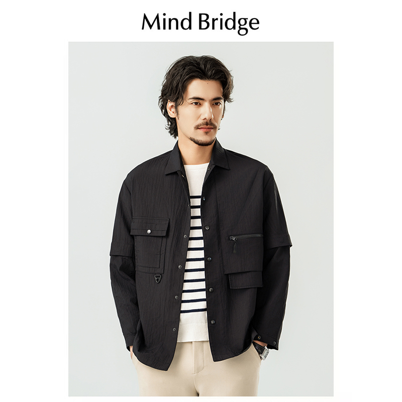Mind Bridge2024春秋季夹克薄款外套潮流男外穿帅气可脱卸袖上衣