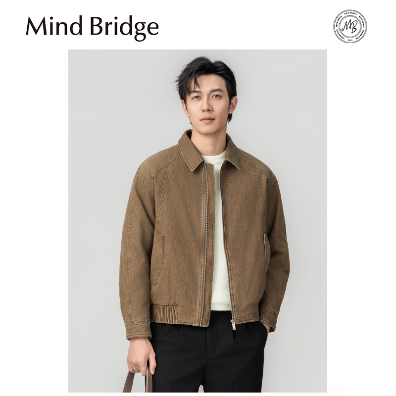 Mind Bridge男士羽绒服秋冬轻薄款工装夹克休闲翻领全棉牛仔外套