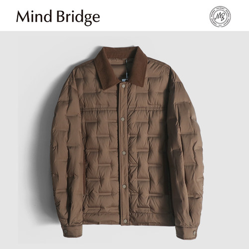 Mind Bridge轻薄羽绒服男短款2025秋新款巴恩风翻领抗风保暖外套
