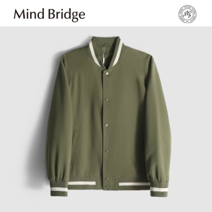休闲外套 复古撞色毛呢棒球服男女春秋宽松情侣装 Mind Bridge美式