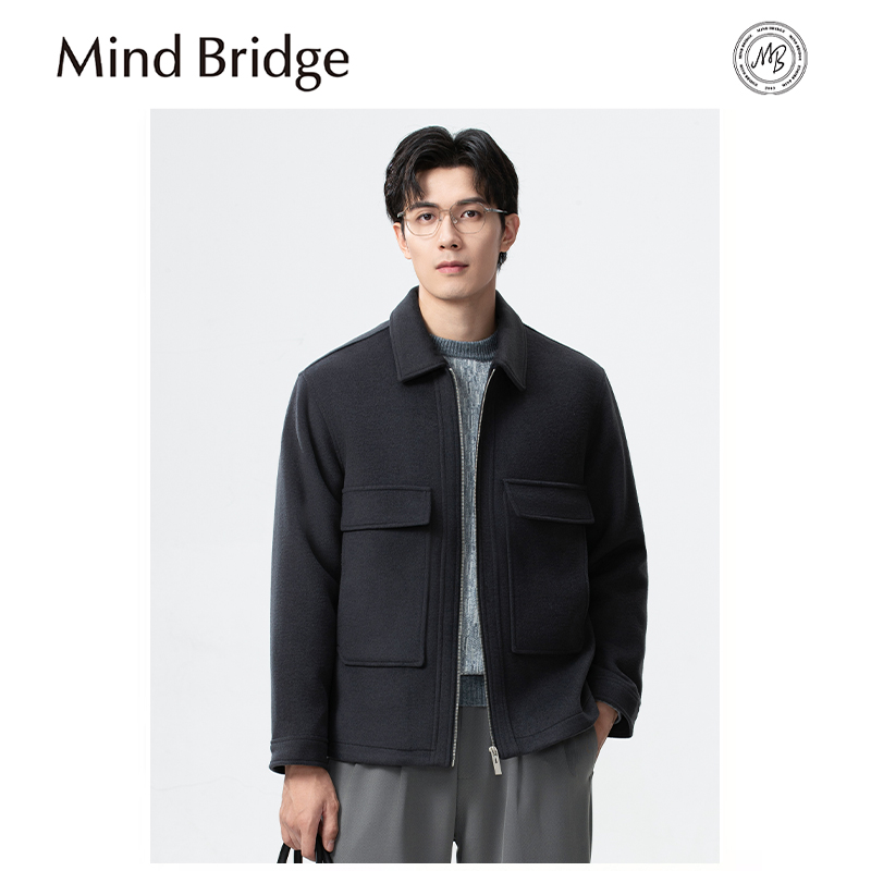 Mind Bridge2025秋冬季新款商务休闲绵羊毛混纺单面呢大衣外套男