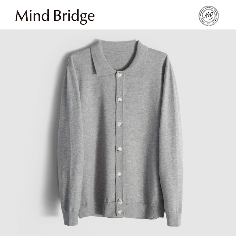 Mind Bridge2025秋季新款男士高级感含羊毛混纺翻领针织开衫毛衣