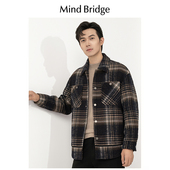 Bridge小香风呢子外套男士 秋冬季 韩版 Mind 格子夹克短款 毛呢大衣