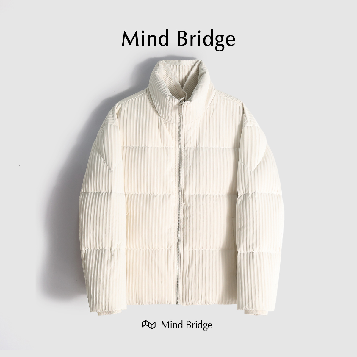 Mind Bridge冬男肌理褶皱立领加厚羽绒服韩版潮牌宽松面包服外套