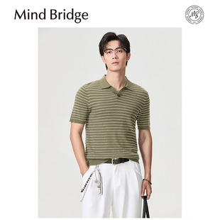 Bridge2025夏季 男士 Mind 新款 T恤潮 商务休闲海鸥领条纹polo衫 短袖