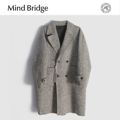 Mind Bridge双排扣双面呢大衣男中长款秋冬新款韩版宽松毛呢外套