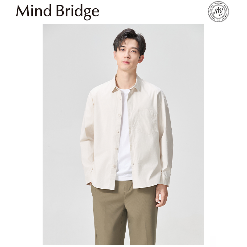Mind Bridge2025早秋新款男士莱赛尔棉混纺长袖衬衫外套叠穿衬衣