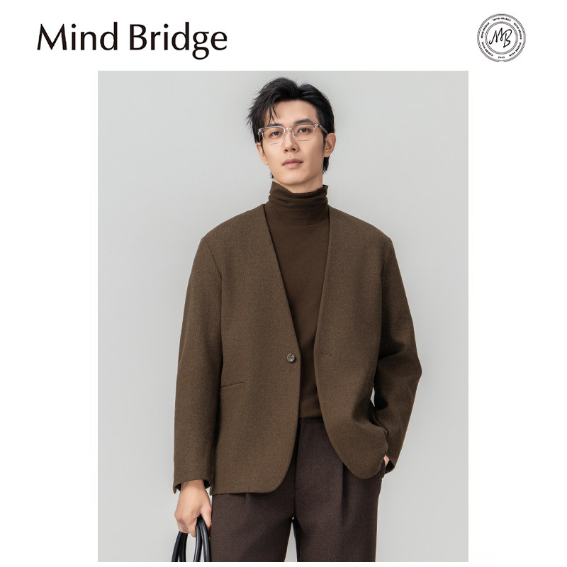 Mind Bridge2025秋冬季新款男士高端含羊毛混纺无领针织西服外套,男装,休闲西服,淘宝优惠券,粉丝福利购,淘宝优惠卷