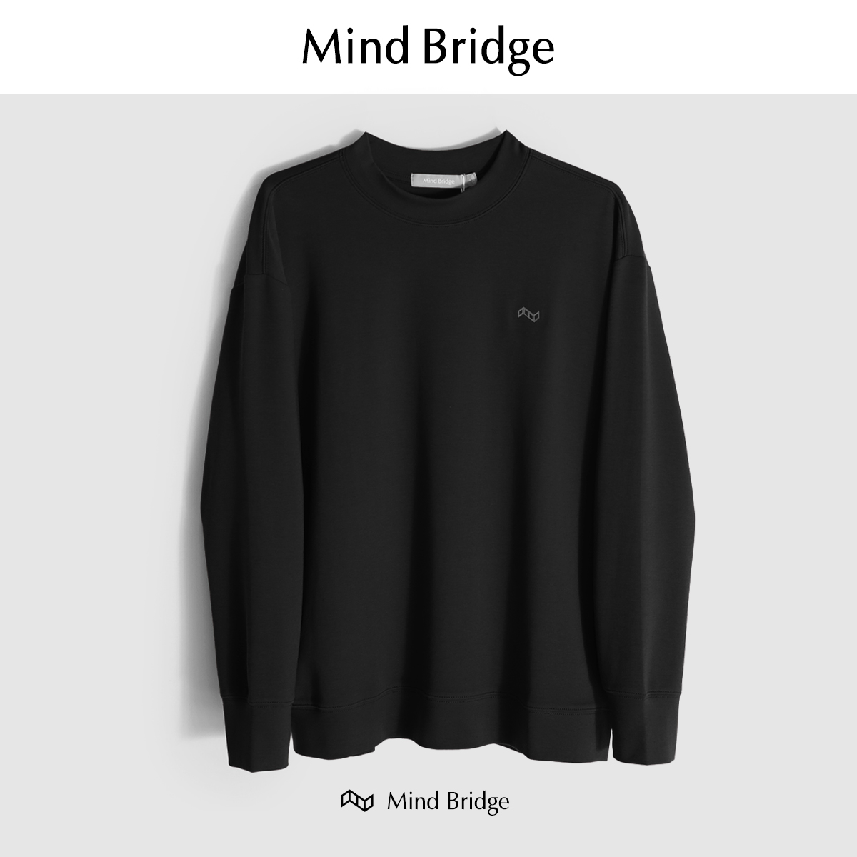 Mind Bridge男士长袖T恤圆领宽松纯色体恤美式打底衫2024春秋卫衣