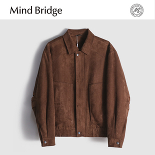 Mind Bridge2025秋冬季男装仿麂皮绒翻领宽松棉服夹克短款厚外套