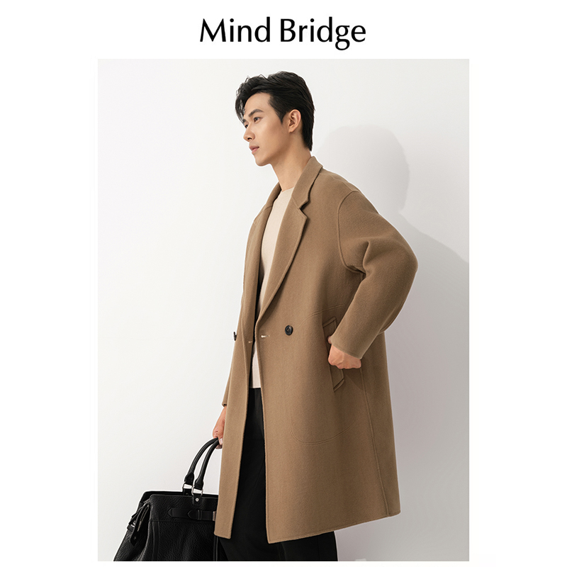 Mind Bridge高级感羊毛双面呢大衣男中长秋冬宽松呢子双排扣外套