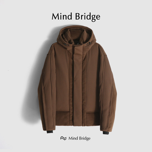 Mind Bridge冬季男肌理感褶皱加厚羽绒服宽松90白鸭绒面包服外套