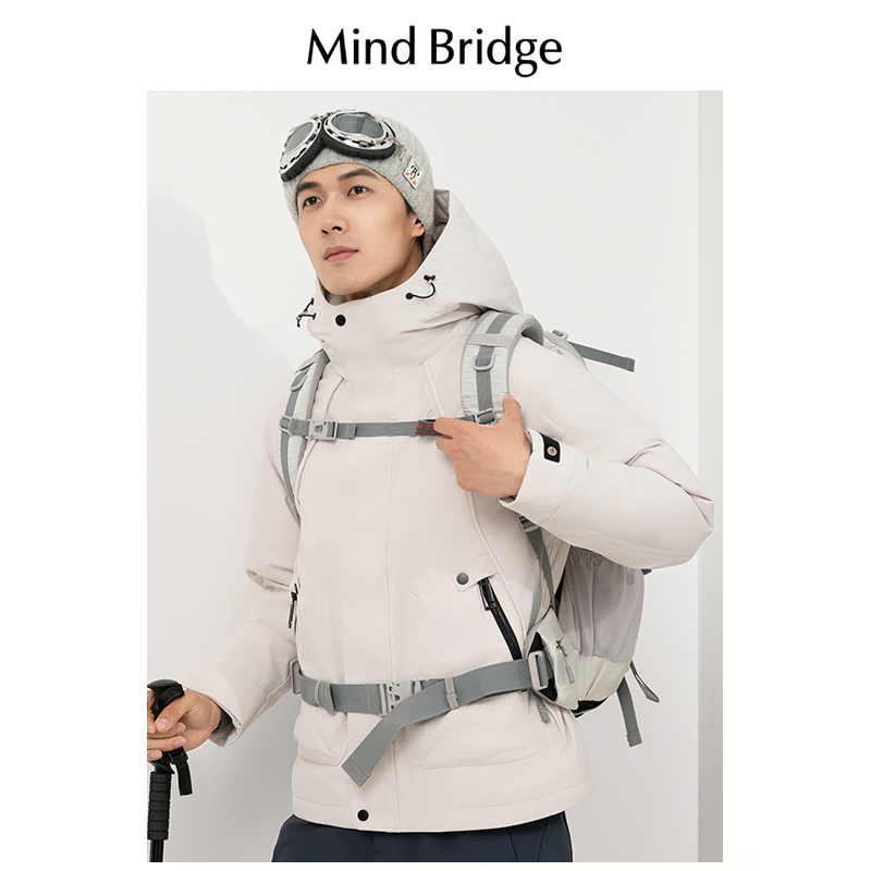 Mind Bridge羽绒服男短款2024秋冬新款情侣加厚连帽户外工装外套