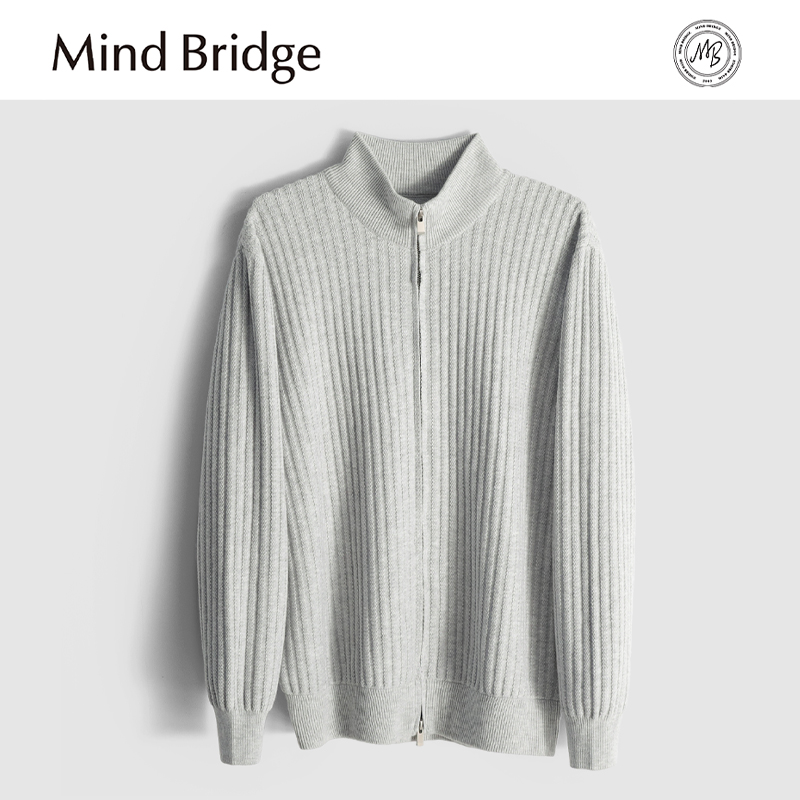 Mind Bridge2025秋季新款男士户外休闲含羊毛混纺双拉链针织开衫