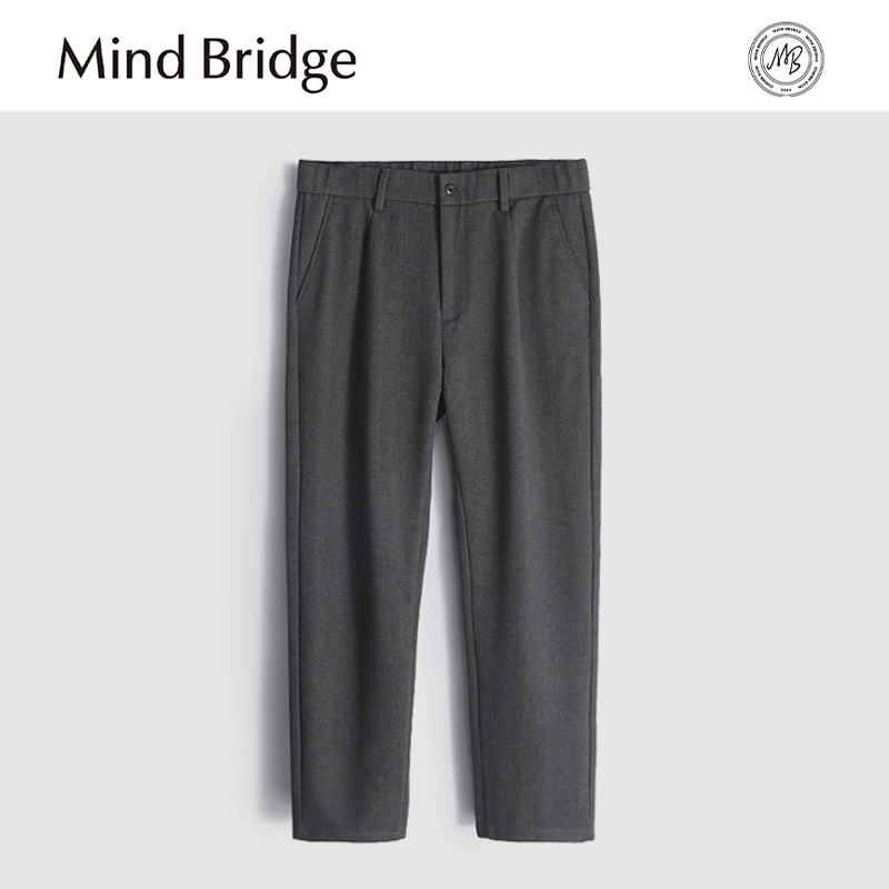 Mind Bridge2025春秋冬新款休闲裤男士防风保暖磨毛人字纹毛呢裤