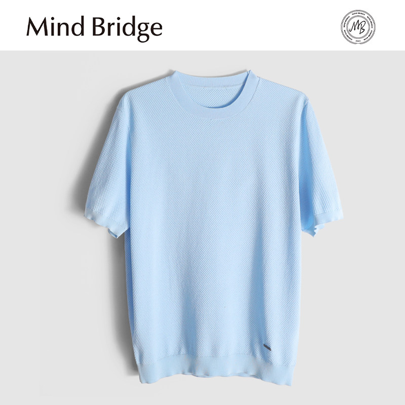 Mind Bridge2025夏季新款男士圆领短袖T恤透气菠萝针织提花体恤潮