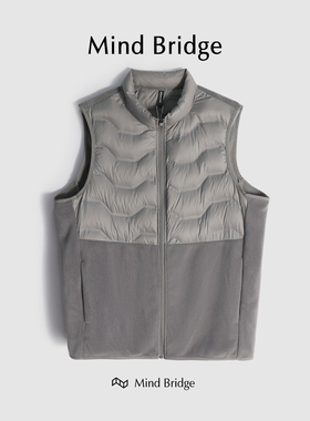 Mind Bridge羽绒马甲男外穿拼接摇粒绒保暖坎肩内搭轻薄背心马夹