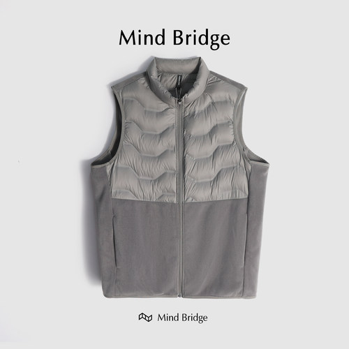 Mind Bridge羽绒马甲男外穿拼接摇粒绒保暖坎肩内搭轻薄背心马夹