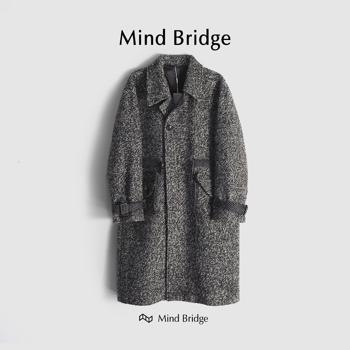 Mind Bridge秋冬新款中长款双排扣羊毛双面呢大衣男士风衣大外套
