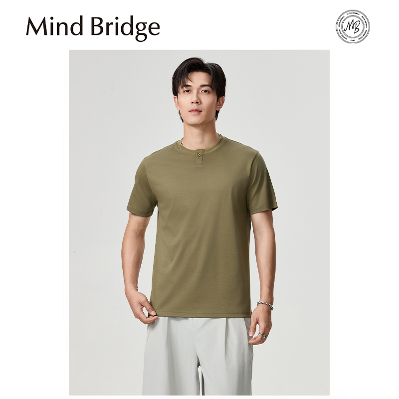 Mind Bridge2025夏季新款男士简约百搭基础款圆领全棉透气短袖T恤