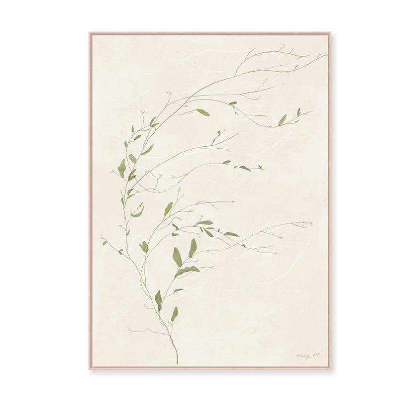 日式原木风装饰画绿色树枝极简主义绿植壁画客厅落地画侘寂风新款图片