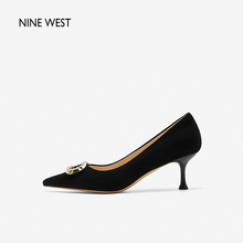 女尖头水钻绒面一脚蹬单鞋 Nine West 新款 高跟鞋 女 玖熙2024年春季