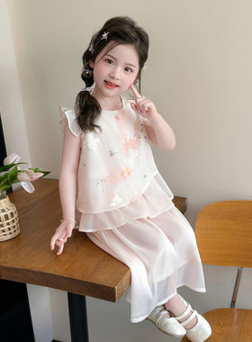 法国女童夏季无袖汉服套装2026新款女小童新中式夏装儿童夏天