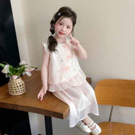 法国女童夏季无袖汉服套装2026新款女小童新中式夏装儿童夏天