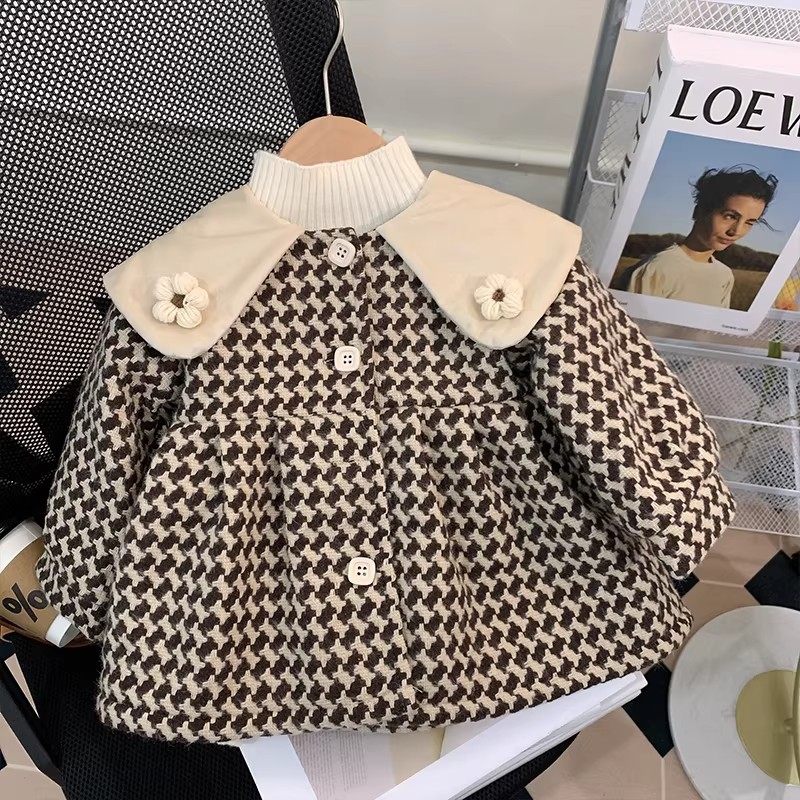 法国女童千鸟格外套秋冬洋气冬装新款儿童宝宝韩版加绒厚毛呢上衣,童装/婴儿装/亲子装,套装,淘宝优惠券,粉丝福利购,淘宝优惠卷