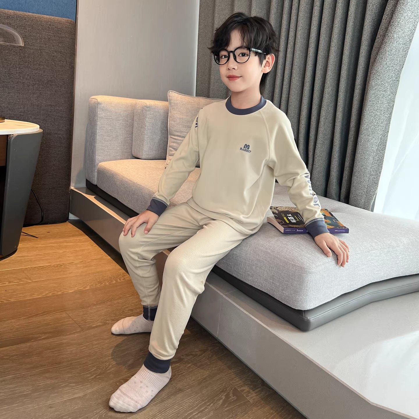 法国男童睡衣新款儿童德绒保暖内衣套装大童秋衣秋裤家居服秋冬款